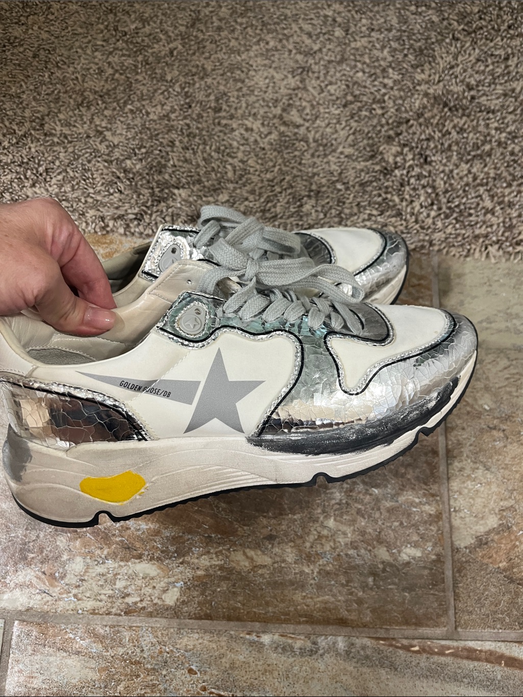 Golden Goose White Silver Metallic Star Sneakers
